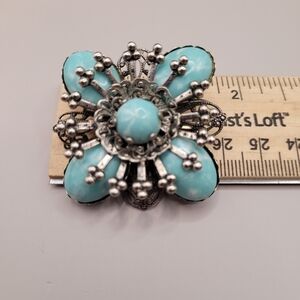 Silver tone faux turquoise brooch